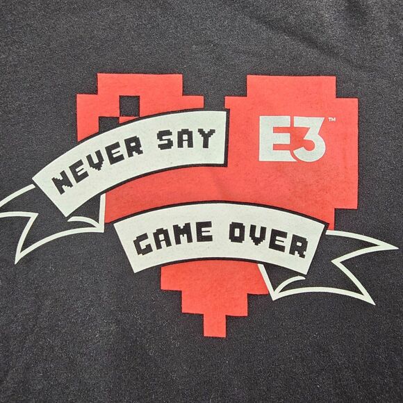 E3 Never Say Game Over Pixelated Heart T-Shirt Black Women's Size XL - Picture 3 of 8